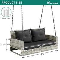 Yitahome 2Seats Wicker Hanging Porch Swing Chair Outdoor Gray Rattan Patio Swing Lounge W 2 Back Cushions Capacity 530Lbs For