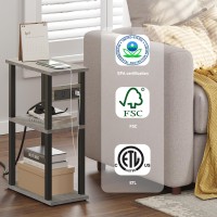 Tutotak Small Narrow Side Table With Charging Station Skinny End Table For Small Spaces Slim Nightstand With Usb Ports And Out