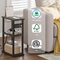 Tutotak Small Narrow Side Table With Charging Station Skinny End Table For Small Spaces Slim Nightstand With Usb Ports And Out