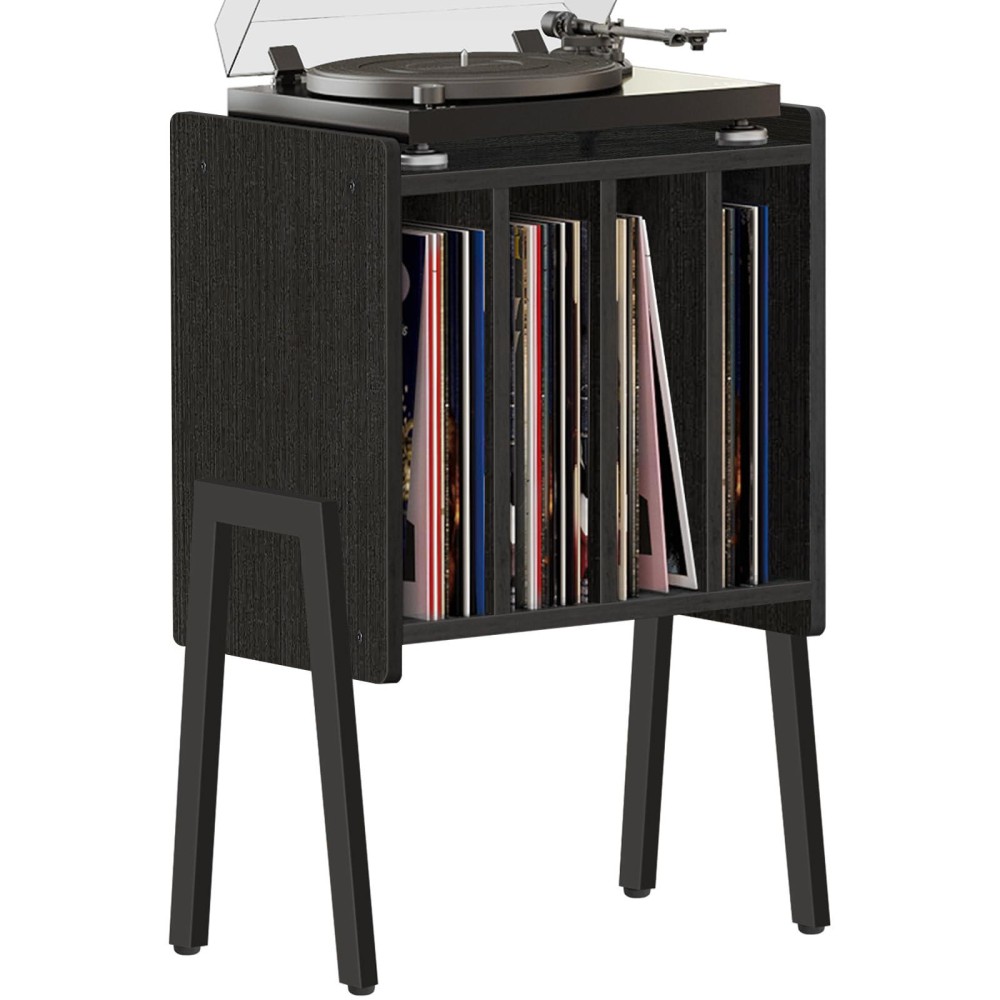 Tutotak Record Player Stand, Record Storage Table, End Table With Vinyl Holder Display Shelf, Side Table, Turntable Stand, Nightstand (Black)