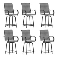 Udpatio Patio Swivel Bar Stools Chair Of 6 Outdoor Bar Height Set All Weather High Back And Armrest Patio Stools Bar Chairs