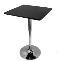 Pareks Bistro Bar Table, Height Adjustable Pub Table, Swivel Cocktail Table Mdf Square Black Top High Top Table With Stainless Steel Leg And Base. Tabletop : 23.6X23.6Inch/2320