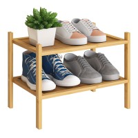 Bmosu 2Tier Bamboo Small Shoe Rack Premium Stackable Shoe Shelf Storage Organizer For Hallway Closet Living Room Entryway Organ