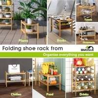 Bmosu 2Tier Bamboo Small Shoe Rack Premium Stackable Shoe Shelf Storage Organizer For Hallway Closet Living Room Entryway Organ