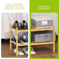 Bmosu 2Tier Bamboo Small Shoe Rack Premium Stackable Shoe Shelf Storage Organizer For Hallway Closet Living Room Entryway Organ