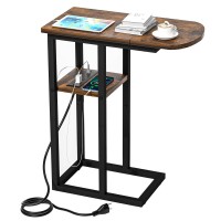 Eiskah C Shaped End Table With Charging Station, Side Table For Living Room & Bedroom, Couch Laptop Table With Usb Ports & Type-C Fast Charging Port, Snack Tray Table For Couch & Bed