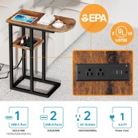 Eiskah C Shaped End Table With Charging Station, Side Table For Living Room & Bedroom, Couch Laptop Table With Usb Ports & Type-C Fast Charging Port, Snack Tray Table For Couch & Bed