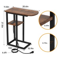 Eiskah C Shaped End Table With Charging Station, Side Table For Living Room & Bedroom, Couch Laptop Table With Usb Ports & Type-C Fast Charging Port, Snack Tray Table For Couch & Bed