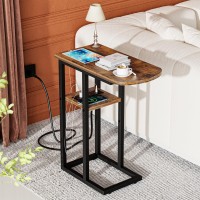 Eiskah C Shaped End Table With Charging Station, Side Table For Living Room & Bedroom, Couch Laptop Table With Usb Ports & Type-C Fast Charging Port, Snack Tray Table For Couch & Bed