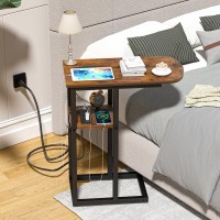 Eiskah C Shaped End Table With Charging Station, Side Table For Living Room & Bedroom, Couch Laptop Table With Usb Ports & Type-C Fast Charging Port, Snack Tray Table For Couch & Bed