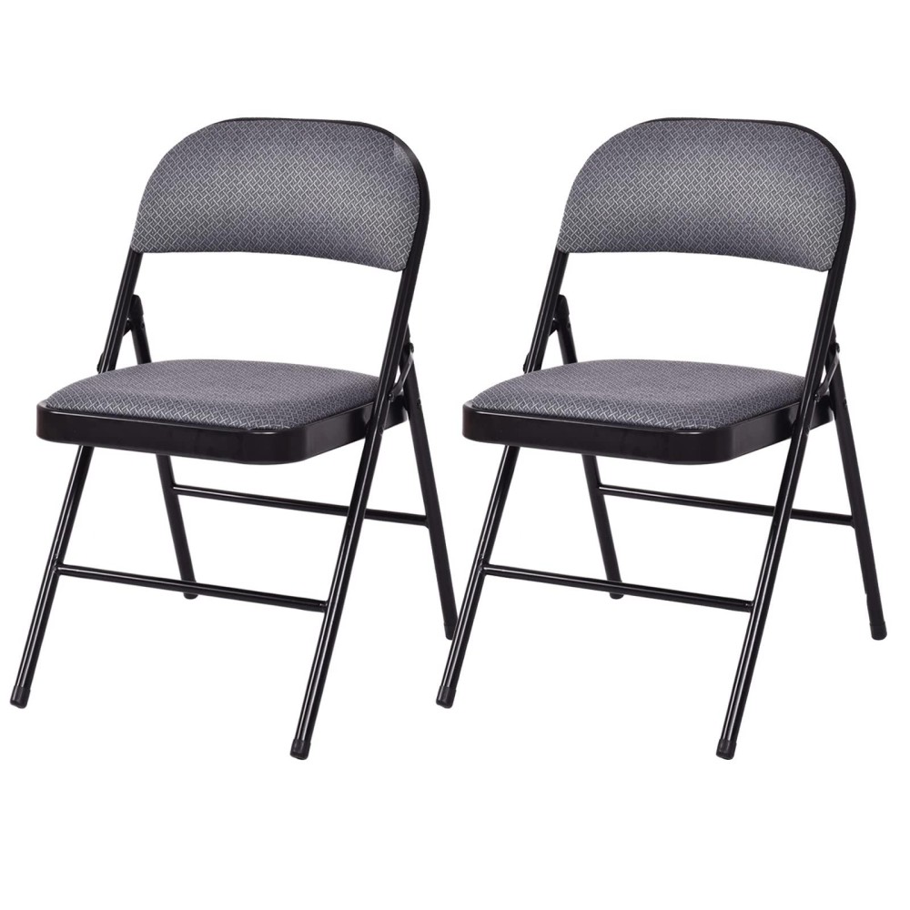 Giantex 2-Pack Folding Chairs Set - Waiting Room Chairs With Metal Frame, Fabric Upholstered Padded Seat, Foldable Party Chair Set, Event Chair, Folding Guest Chairs Set, Gray, Pack Of 2