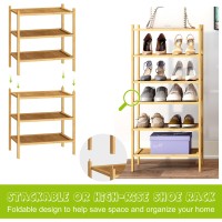 Bmosu 6Tier Bamboo Small Shoe Rack Premium Stackable Shoe Shelf Storage Organizer For Hallway Closet Living Room Entryway Organ