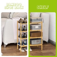 Bmosu 4Tier Bamboo Small Shoe Rack Premium Stackable Shoe Shelf Storage Organizer For Hallway Closet Living Room Entryway Organ