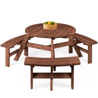 Best Choice Products 6Person Circular Outdoor Wooden Picnic Table For Patio Backyard Garden Diy W 3 Builtin Benches 500Lb