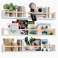 Fixwal Nursery Book Shelves 236 Inch Floating Bookshelves For Wall Set Of 3 Baby Nursery Decor Solid Wood Wall Mounted Shelv