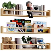 Fixwal Nursery Book Shelves 236 Inch Floating Bookshelves For Wall Set Of 3 Baby Nursery Decor Solid Wood Wall Mounted Shelv