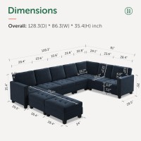 Honbay Velvet Convertible Sectional Sofa With Storage Ottoman Oversized U Shaped Couch With Reversible Chaise Corner Sectional Sofa  Dark Blue