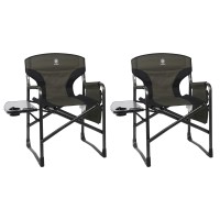 Ever Advanced Lightweight Folding Directors Chairs, Aluminum Camping Chair Outdoor For Adults With Side Table And Storage Pouch, Heavy Duty Supports 350Lbs, Green-2 Pack