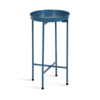 Kate And Laurel Celia Round Metal Foldable Accent Table, 15 X 26, Blue, Transitional Small Side Table With A Removable Magnetic Tray Tabletop And Space-Saving Folding Base