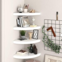 vidaXL 4 pcs Floating Corner Shelves in White Measuring 138x138x15 Durable MDF and Metal Shelf for Books and Decorative D