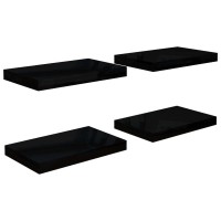 vidaXL Floating Wall Shelves 4 pcs High Gloss Black 157x91x15 MDF Material Modern Black Wall Display Shelves with Invi