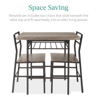 Best Choice Products 3-Piece Modern Dining Set, Space Saving Dinette For Kitchen, Dining Room, Small Space W/Steel Frame, Built-In Storage Rack - Gray