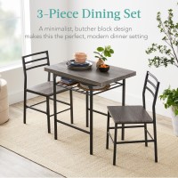 Best Choice Products 3-Piece Modern Dining Set, Space Saving Dinette For Kitchen, Dining Room, Small Space W/Steel Frame, Built-In Storage Rack - Gray