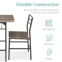 Best Choice Products 3-Piece Modern Dining Set, Space Saving Dinette For Kitchen, Dining Room, Small Space W/Steel Frame, Built-In Storage Rack - Gray