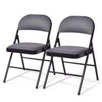 Goflame 2 Pack Folding Chairs, Fabric Dining Chair Set With Padded Cushion And Back, Indoor Outdoor Upholstered Commercial Seat With Metal Frame For Home Office Events Wedding Party