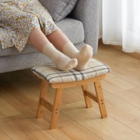 Foot Stool Ottoman Foot Rest Bamboo Foot Stool Under Desk Small Stool For Living Room Bedroom And Kitchen Natural Legs Strip