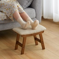 Foot Stool Ottoman Foot Rest Bamboo Foot Stool Under Desk Small Stool For Living Room Bedroom And Kitchen Brown Legs Beige S