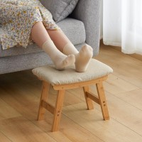Foot Stool,Ottoman Foot Rest,Bamboo Foot Stool Under Desk,Small Stool For Living Room, Bedroom And Kitchen (Natural Legs - Beige Stool Surface)