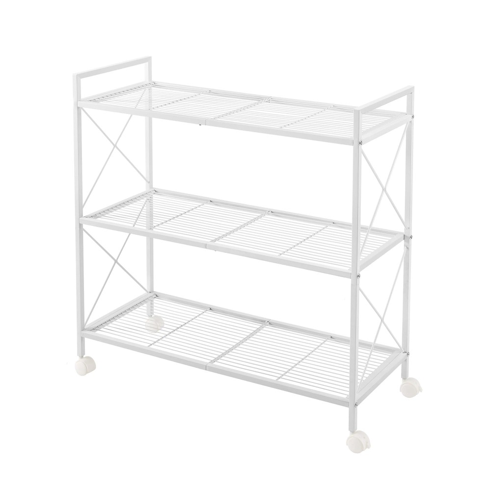 Songmics 3Tier Metal Storage Rack With Wheels Mesh Shelving Unit With X Side Frames 315Inch Width For Entryway Kitchen L