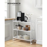 Songmics 3Tier Metal Storage Rack With Wheels Mesh Shelving Unit With X Side Frames 315Inch Width For Entryway Kitchen L