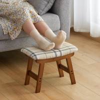 Foot Stool Ottoman Foot Rest Bamboo Foot Stool Under Desk Small Stool For Living Room Bedroom And Kitchen Brown Legs Stripes