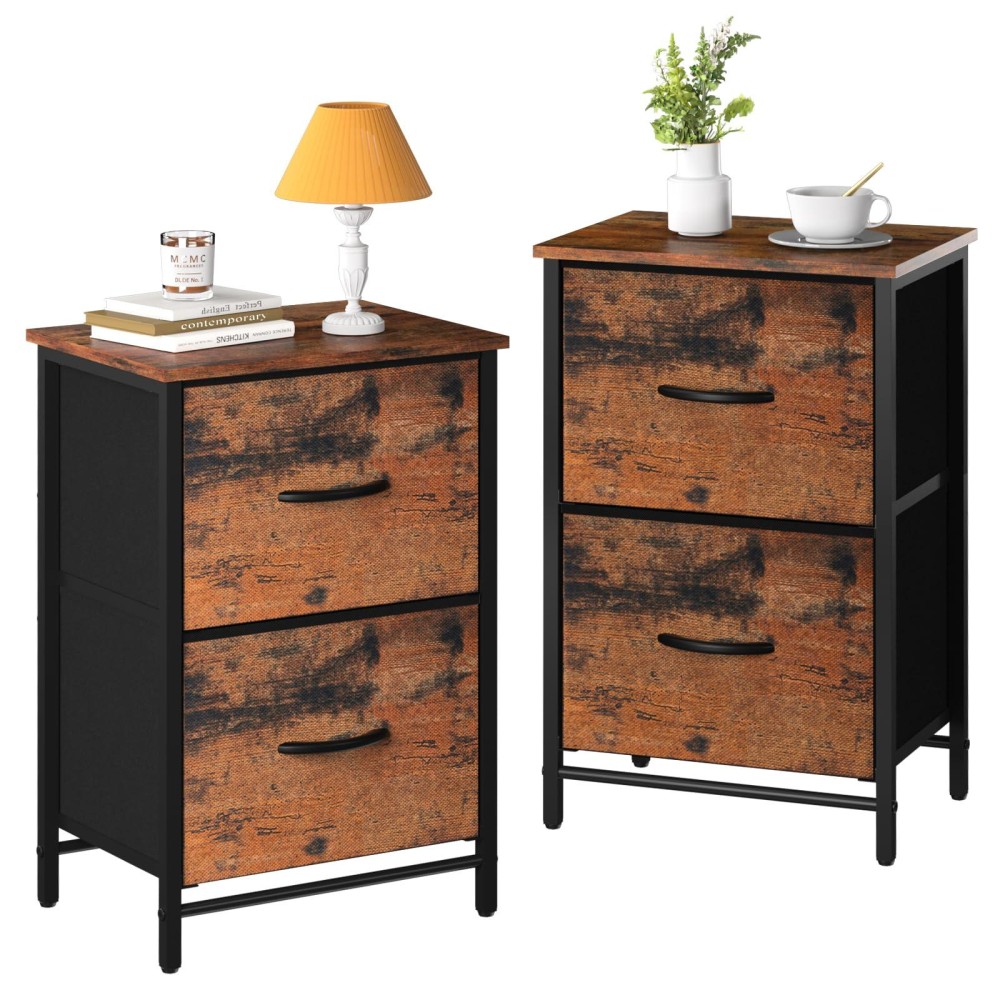 Yoobure Night Stand Set 2 Nightstand With 2 Fabric Drawers Small Wood Nightstands For Bedroom Bedside Tables With Drawers For