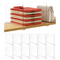 Hblife 12 Pcs Clear Acrylic Shelf Dividers Vertical Purse Organizer For Closet Perfect For Sweater Shirts Handbags In Bedroom