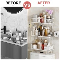 Godboat Bathroom Organizers And Storage 3Tier Toilet Shelf Over Toilet Storage With Paper Holder And 2 Hooks No Drilling Bat