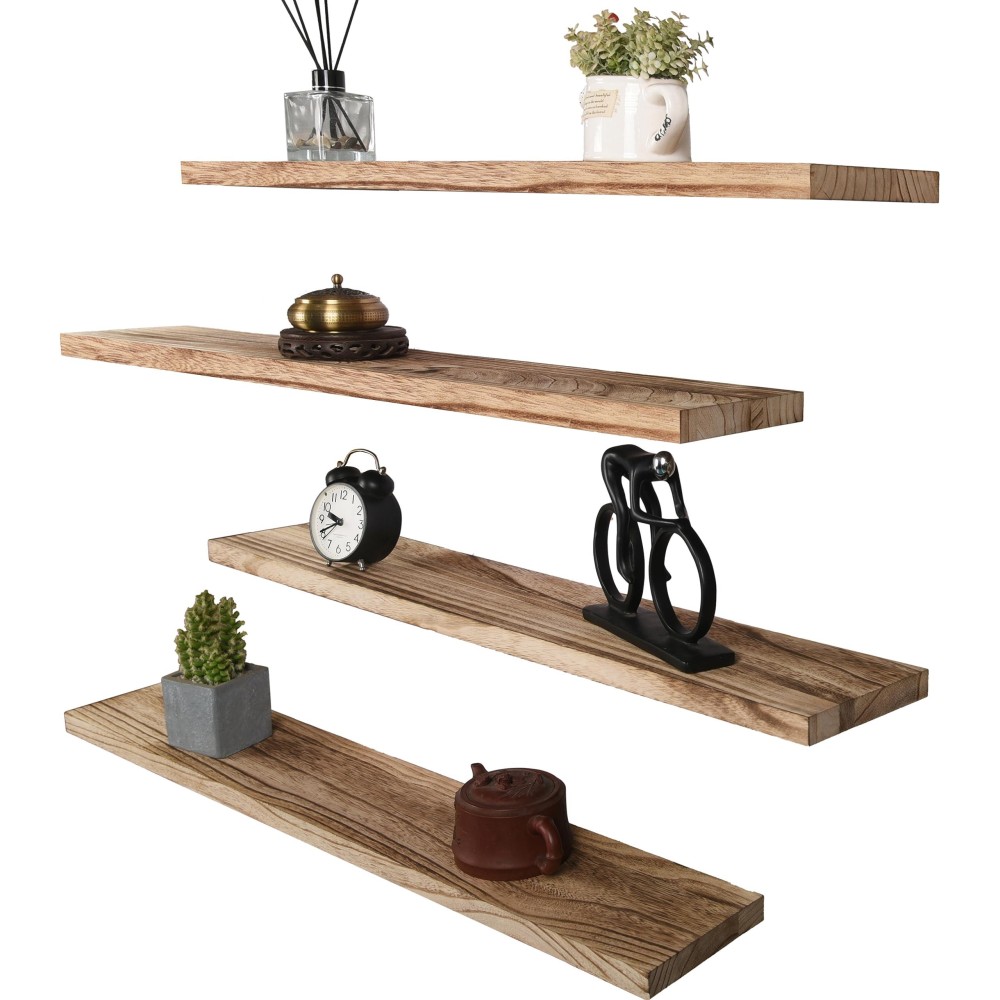 Hxswy 36 Inch Rustic Floating Shelves For Wall Decor Farmhouse Wood Wall Shelf For Bathroom Kitchen Bedroom Living Room Set Of 4