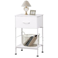 Wlive Nightstand, End Table With Fabric Storage Drawer And Open Wood Shelf, Bedside Furniture With Steel Frame, Side Table For Bedroom, Dorm, Easy Assembly, White, 25