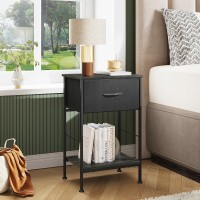 Wlive Night Stand Set 2 Black Nightstand With Fabric Storage Drawer And Open Wood Shelf Nightstand Set Of 2 With Steel Frame