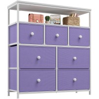 Enhomee Purple Dresser For Bedroom With 7 Drawers And 2 Shelves, Tv Stand Dresser With Wooden Top And Metal Frame, Tall Dressers & Chest Of Drawers For Bedroom, Closets, Lavender