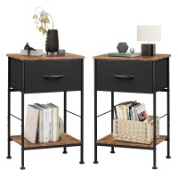 Wlive Nightstand Set Of 2, End Table With Fabric Storage Drawer And Open Wood Shelf, Bedside Furniture With Steel Frame, Side Table For Bedroom, Dorm, Black And Rustic Brown, 25