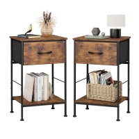 Wlive Nightstand Set Of 2 End Table With Fabric Storage Drawer And Open Wood Shelf Bedside Furniture With Steel Frame Side Ta