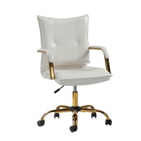 Hulala Home Faux Leather Home Office Desk Chair Adjustable Swivel Computer Chair With Golden Legs And Arms Comfy Upholstered T