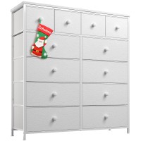 Enhomee White Dresser, Dresser For Bedroom With 12 Drawers White Dressers & Chest Of Drawers Tall Dressers For Bedroom Closet, Clothes, Wooden Top,Sturdy Metal Frame, White