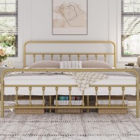 Yaheetech Classic Metal Platform Bed Frame Mattress Foundation With Victorian Style Iron-Art Headboard/Footboard/Under Bed Storage/No Box Spring Needed/King Size Antique Gold