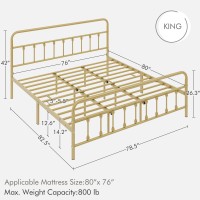 Yaheetech Classic Metal Platform Bed Frame Mattress Foundation With Victorian Style Iron-Art Headboard/Footboard/Under Bed Storage/No Box Spring Needed/King Size Antique Gold