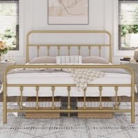 Yaheetech Classic Metal Platform Bed Frame Mattress Foundation With Victorian Style Iron-Art Headboard/Footboard/Under Bed Storage/No Box Spring Needed/Queen Size Antique Gold