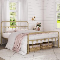 Yaheetech Classic Metal Platform Bed Frame Mattress Foundation With Victorian Style Iron-Art Headboard/Footboard/Under Bed Storage/No Box Spring Needed/Queen Size Antique Gold